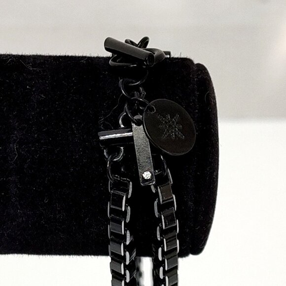 Nine West Double Strand Stainless Steel Square Link Chain Necklace Toggle Clasp - Picture 4 of 7